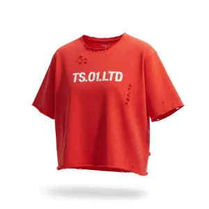 TS.01.LTD Oversize T-Shirt – Limitowana Edycja Raw Design | 240 GSM French Terry z Ręcznie Wykonanym Distressingiem | Teta Sports - 3