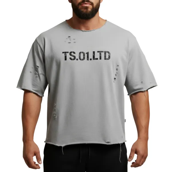 TS.01.LTD Oversize T-Shirt – Limitowana Edycja Raw Design | 240 GSM French Terry z Ręcznie Wykonanym Distressingiem | Teta Sports