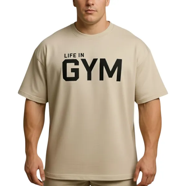 T-Shirt Oversize Męski "LIFE IN GYM" - Koszulka Treningowa Coton Heavy