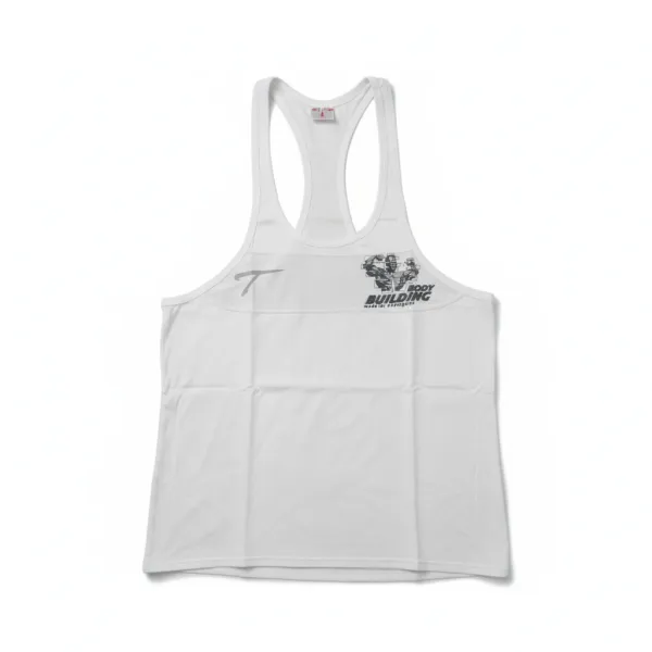 Męski tank top BODYBUILDING TETA SPORTS – biały stringer z nadrukiem