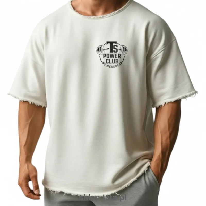 Męski rag top bawełniany 240g TS POWER CLUB – oversize z surowym wykończeniem, 24 kolory