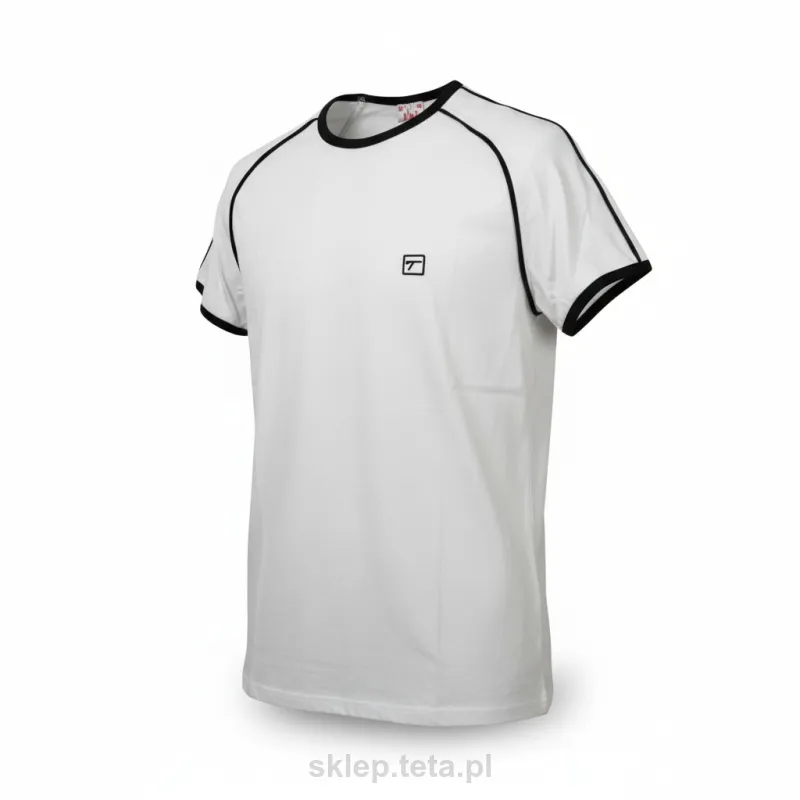 Męska koszulka TETA SPORTS – biała bawełna z elastanem, czarne lamówki
