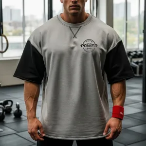 Męski rag top bawełniany 240g TETA SPORTS POWER – oversize, kontrastowe rękaw - 2