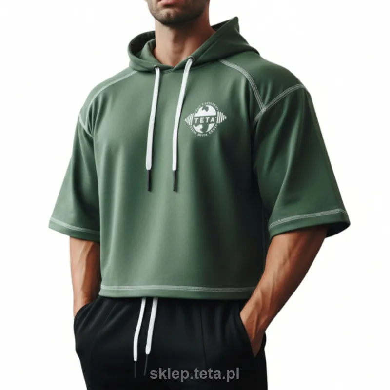 Oversize Crop Top mit Kapuze und dekorativem Stich – TETA SPORTS, erhältlich in verschiedenen Farben