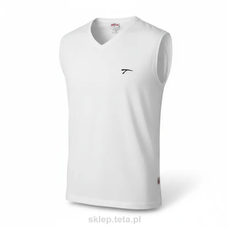 Męska koszulka bez rękawów TETA SPORTS – biała bawełna z elastanem, dekolt V